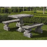 A SUITE OF CARVED LIMESTONE GARDEN FURNITURE, 20TH CENTURY