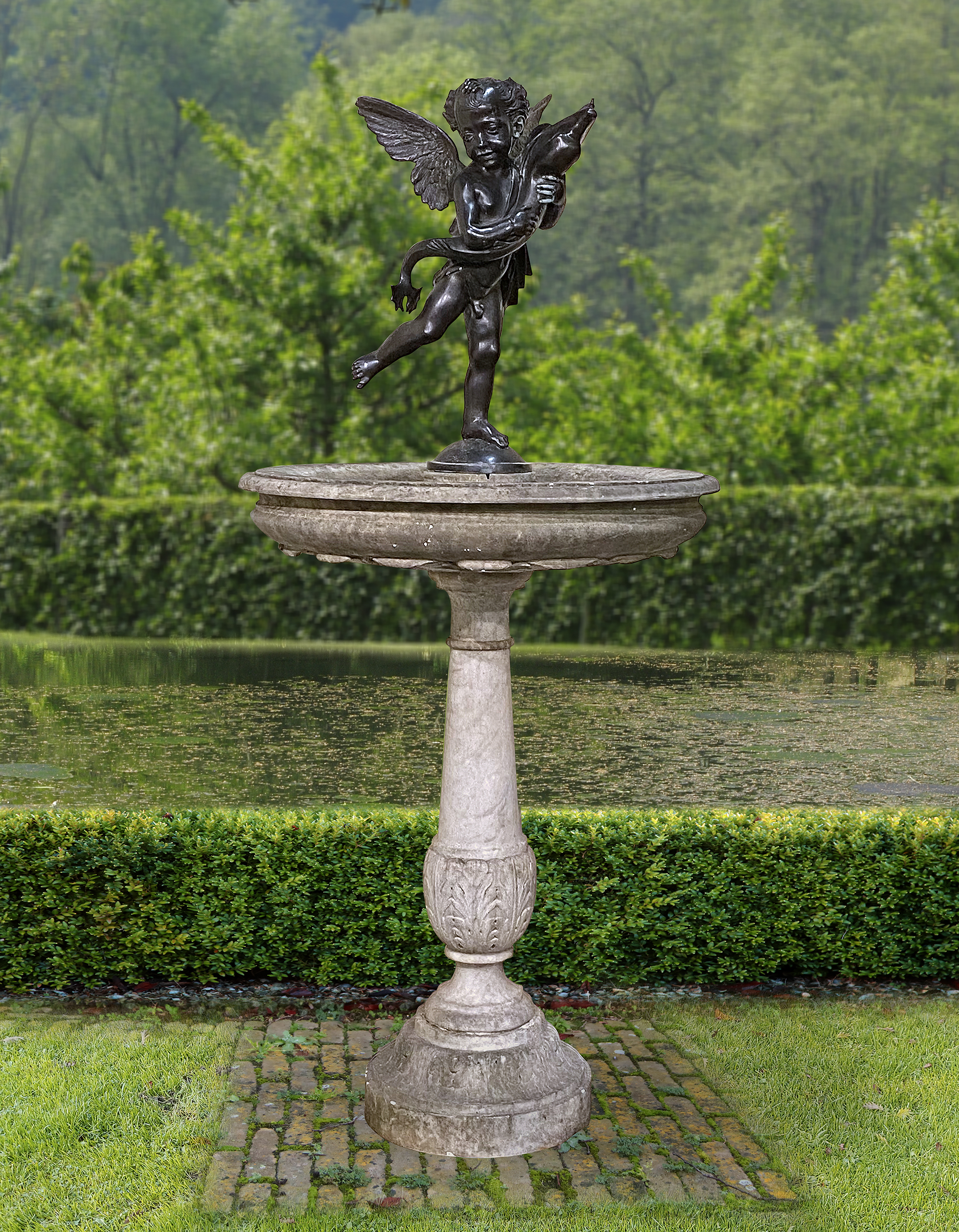 A FLORENTINE CARVED MARBLE AND BRONZE MOUNTED FOUNTAIN, LATE 19TH CENTURY