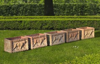 A SET OF FIVE ITALIAN TERRACOTTA RECTANGULAR PLANTERS, SECOND HALF 20TH CENTURY