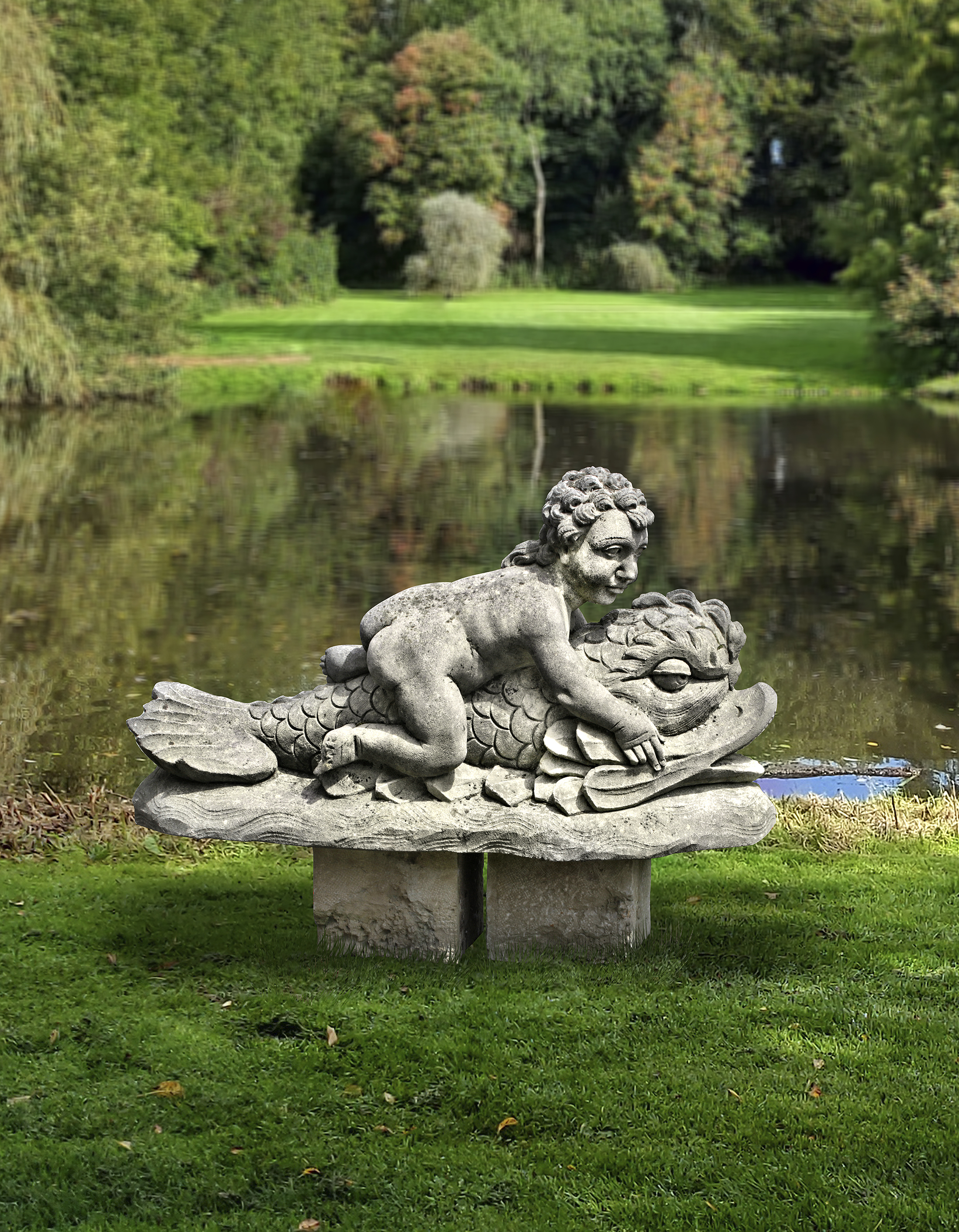 A SCULPTED LIMESTONE FIGURAL FOUNTAIN, LATE 20TH CENTURY