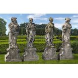 A SET OF FOUR SCULPTED LIMESTONE MODELS OF MAIDENS REPRESENTING THE FOUR SEASONS, LATE 19TH CENTURY