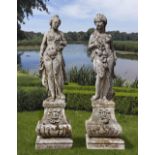 A PAIR OF SCULPTED LIMESTONE MODELS OF MAIDENS, LATE 19TH CENTURY
