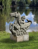 A SCULPTED LIMESTONE MODEL OF A HIPPOCAMPUS, SECOND HALF 20TH CENTURY