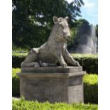 A SCULPTED LIMESTONE MODEL OF THE CALYDONIAN WILD BOAR, SECOND HALF 20TH CENTURY, AFTER THE ANTIQUE