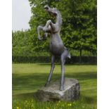 SERGIO CAPELLINI, (ITALIAN B. 1942), A PATINATED BRONZE GARDEN STATUE OF A REARING STALLION 1977