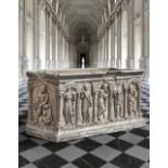 AN ITALIAN CARVED MARBLE COLUMNAR SARCOPHAGUS LATE 20TH CENTURY, AFTER THE ANTIQUE