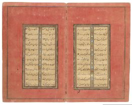 TWO DOUBLE-SIDED NASTA'LIQ LEAVES, ATTRIBUTED TO BABA SHAH ESFAHANI 16TH/17TH CENTURY