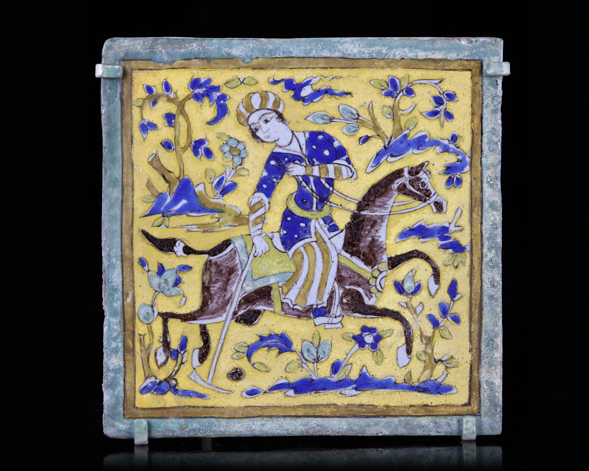 FIVE CUERDA SECA POTTERY TILES, PERSIA ZAND DYNASTY, 18TH CENTURY - Image 12 of 14