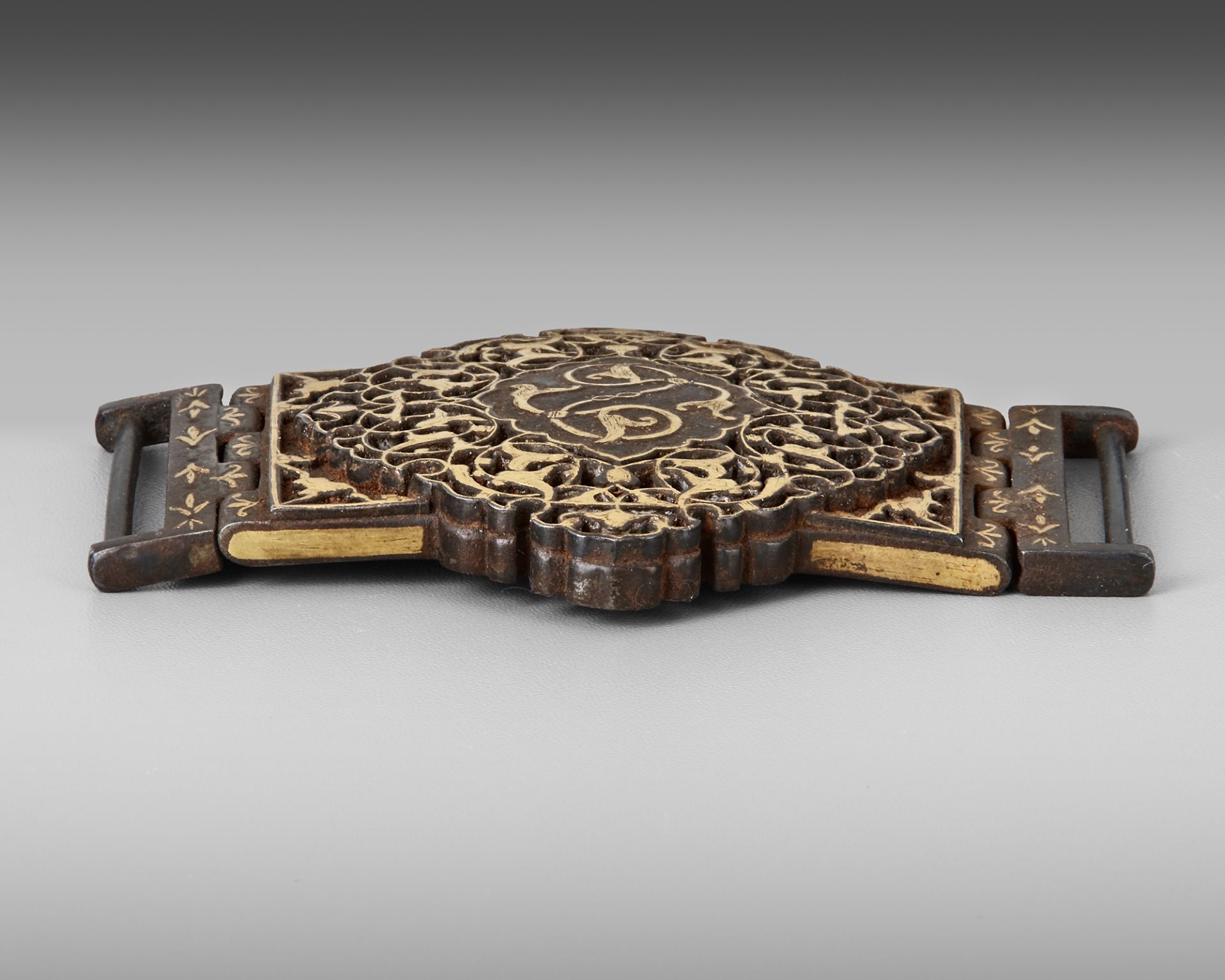 A QAJAR GILT BRONZE PIERCED BELT BUCKLE, PERSIA, 19TH CENTURY - Image 3 of 3