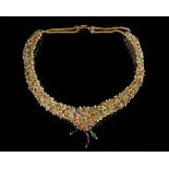 A MUGHAL GEM-SET ENAMELED GOLD NECKLACE, LATE 18TH CENTURY
