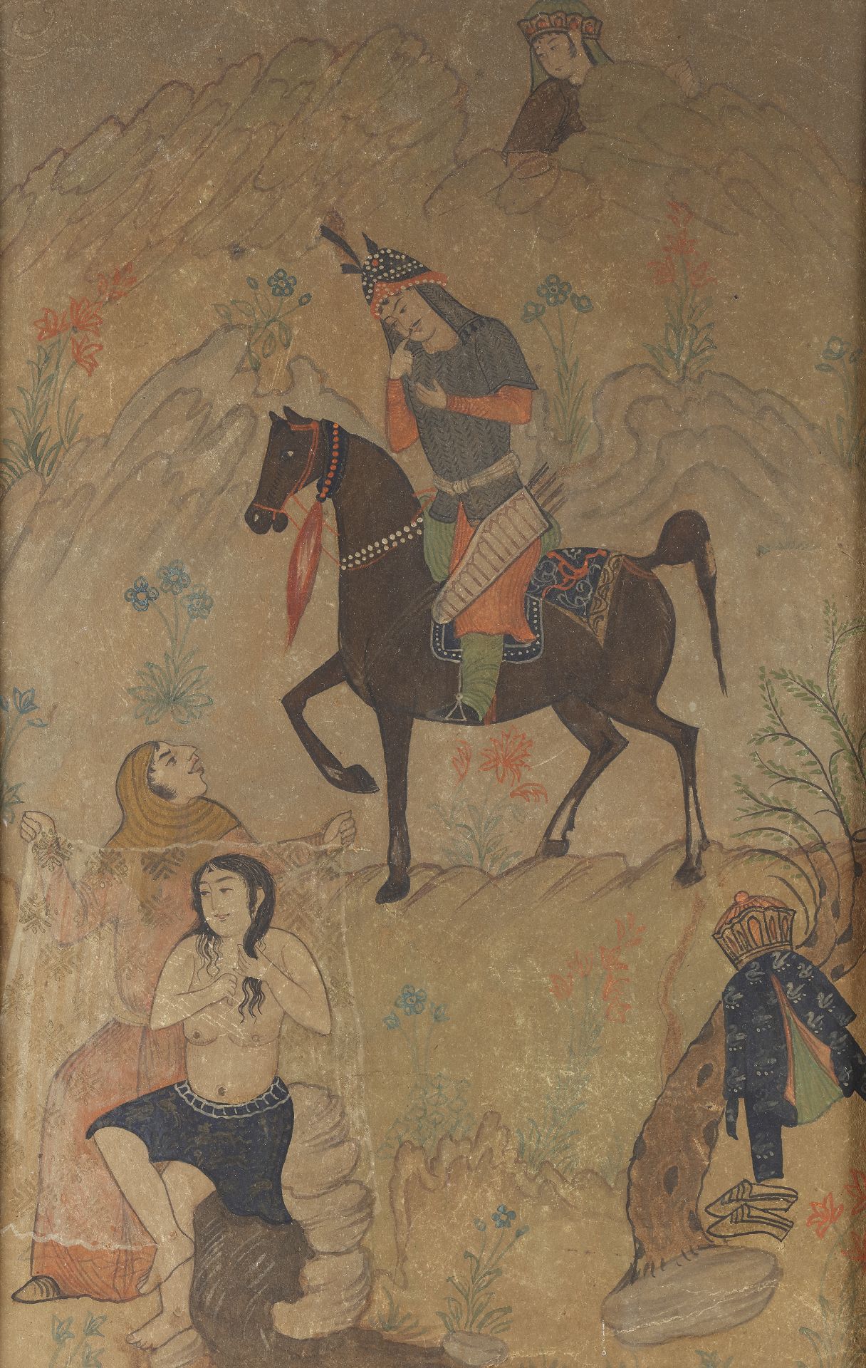 KHUSRAW SPIES SHIRIN BATHING, PERSIA, 17TH CENTURY - Bild 2 aus 4