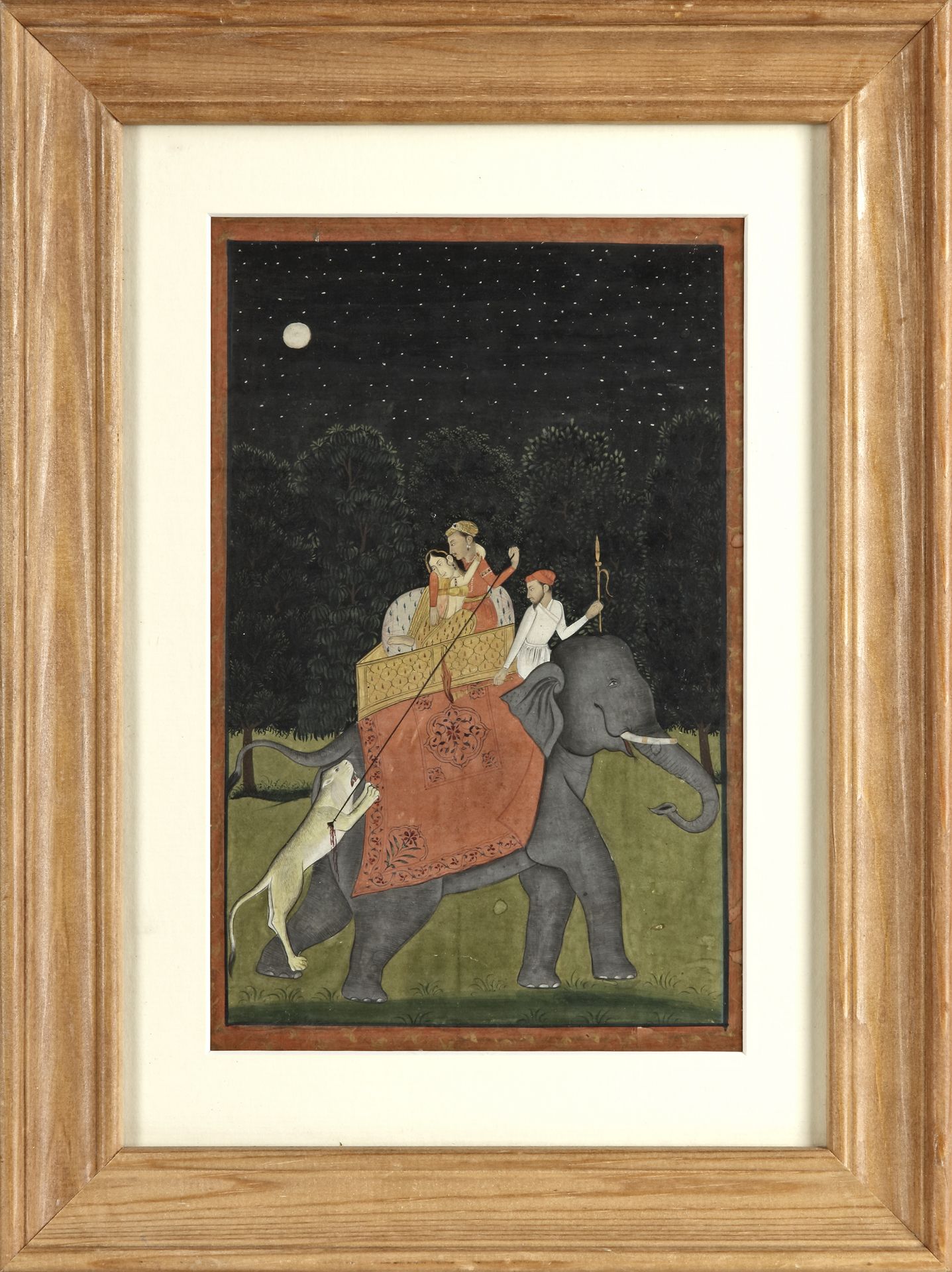 A PRINCE WITH HIS CONSORT HUNTING A LION, NORTH INDIA, 19TH CENTURY - Image 3 of 4