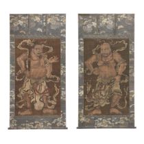 A PAIR OF JAPANESE EARLY EDO-PERIOD KAKEJIKU DEPICTING NIÔ GUARDIANS, CIRCA 1700 (EARLY EDO PERIOD)