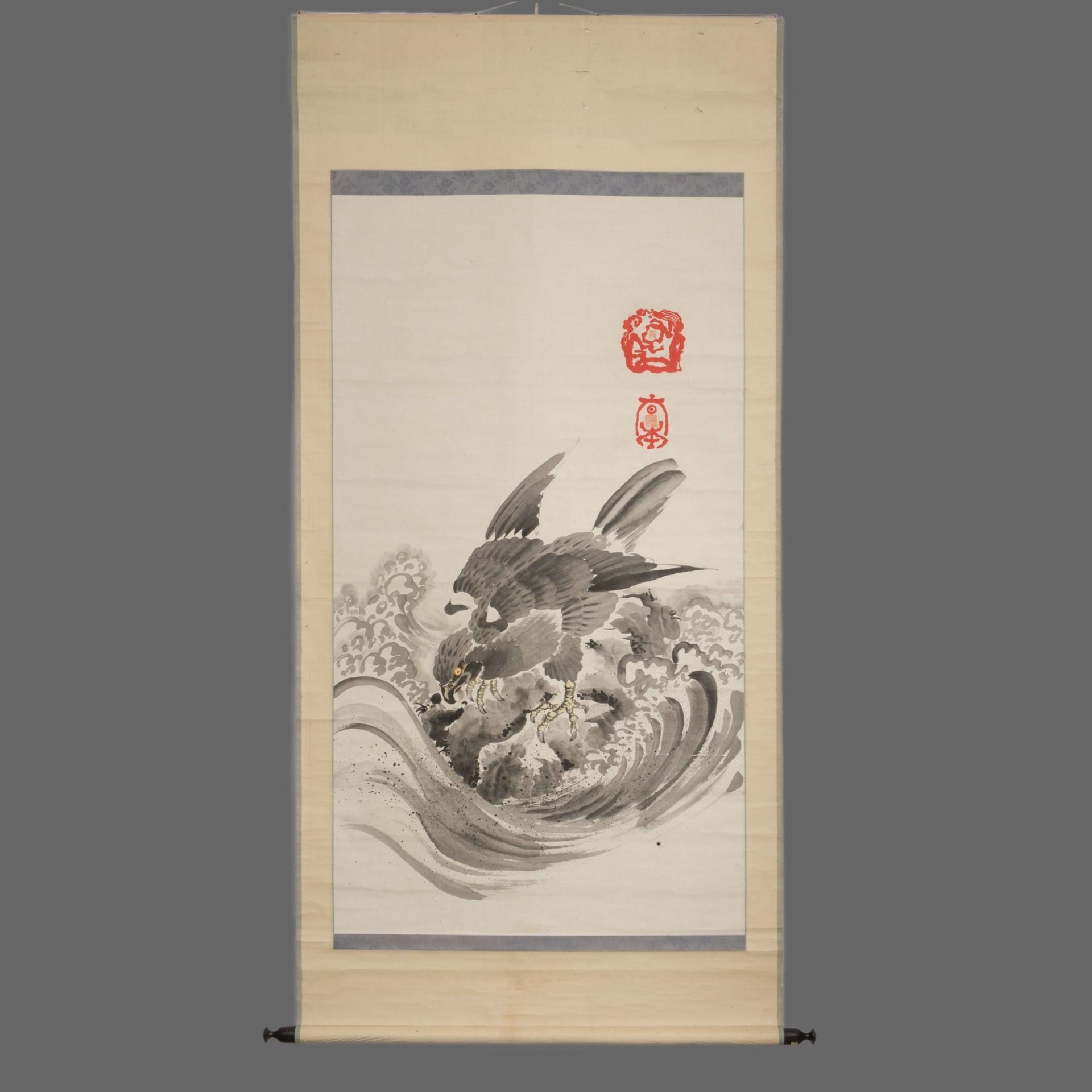 A JAPANESE SCROLL OF HAWK WITH 2 SEALS, MID 20TH CENTURY (MID SHOWA PERIOD)