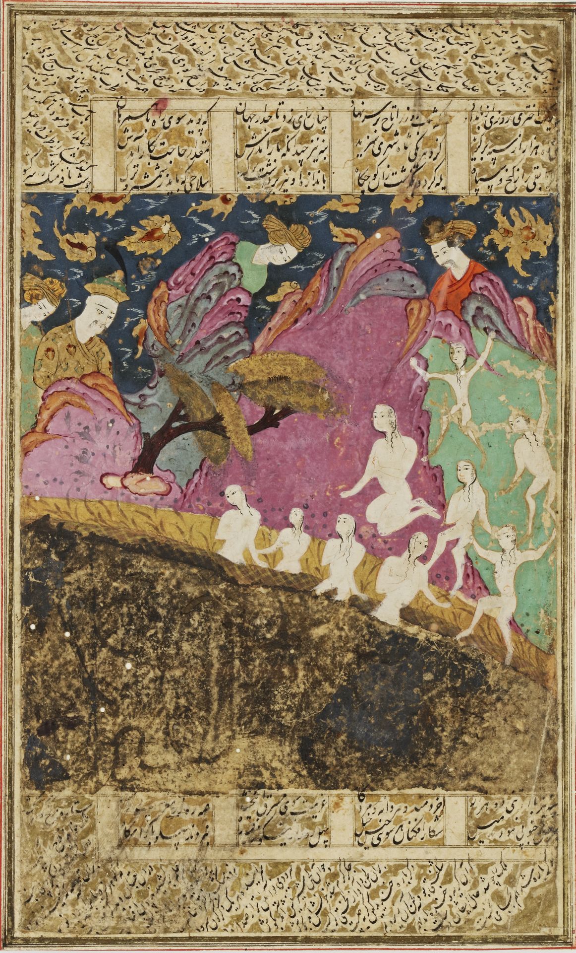 ISKANDER WATCHES THE MERMAIDS IN THE BATH, PERSIA SAFAVID, 18TH CENTURY - Bild 2 aus 2