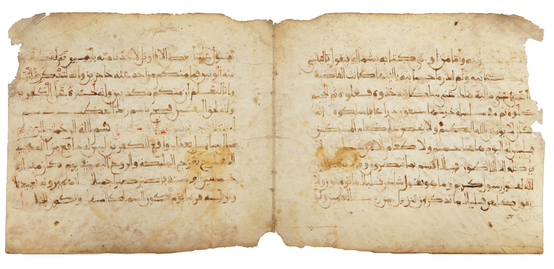 TWO QURAN FOLIOS FROM A MAGHRIBI QURAN, NORTH AFRICA, 13TH-14TH CENTURY - Image 2 of 4