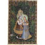 RADHA AND KRISHNA IN A GARDEN, RAJASTHAN NORTH INDIA, EARLT 20TH CENTURY