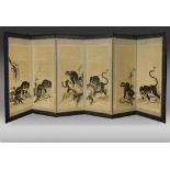 A LARGE JAPANESE SIX-PANEL BYÔBU (FOLDING SCREEN) WITH TIGERS, 19TH CENTURY