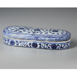 A CHINESE BLUE AND WHITE PEN BOX FOR THE ISLAMIC MARKET, QING DYNASTY (1644-1911)