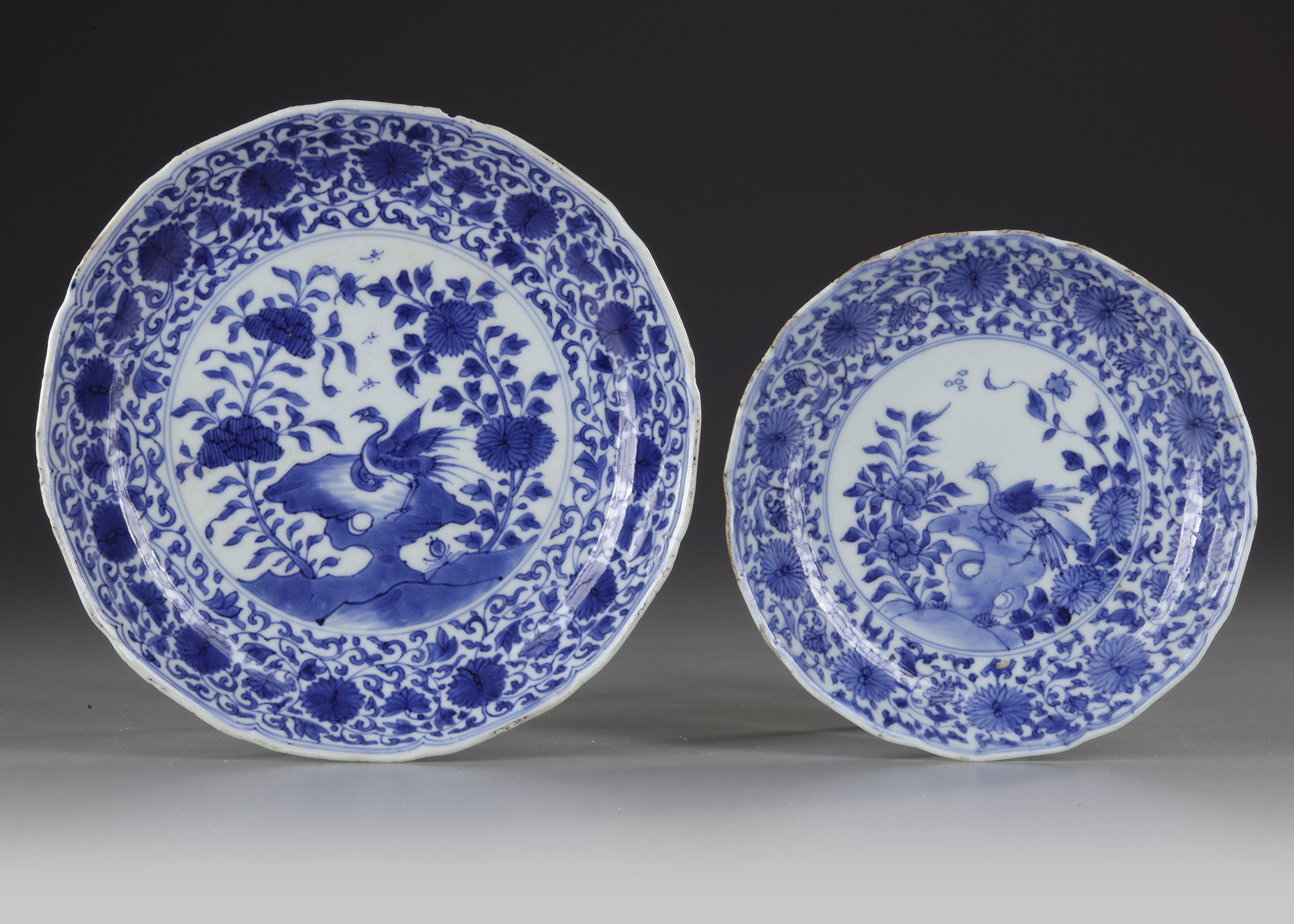 TWO CHINESE BLUE AND WHITE DISHES, KANGXI PERIOD (1662-1722)