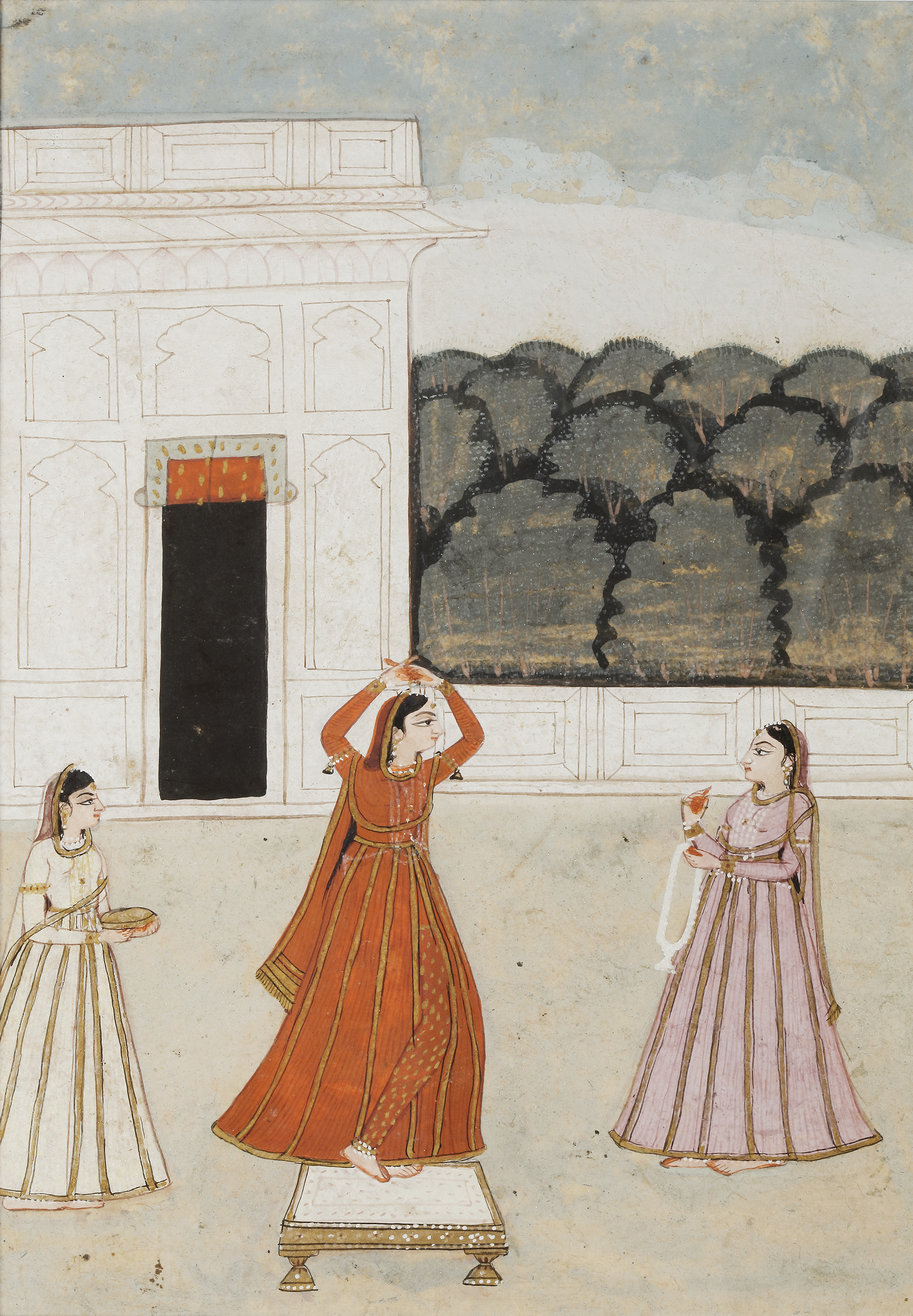 LADY ON TERRACE WITH ATTENDANTS, JAIPUR SCHOOL, 19TH CENTURY - Bild 2 aus 8