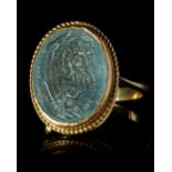 A BEAUTIFUL INTAGLIO IN AQUAMARINE OF A BUST OF HERCULES, 1ST CENTURY AD