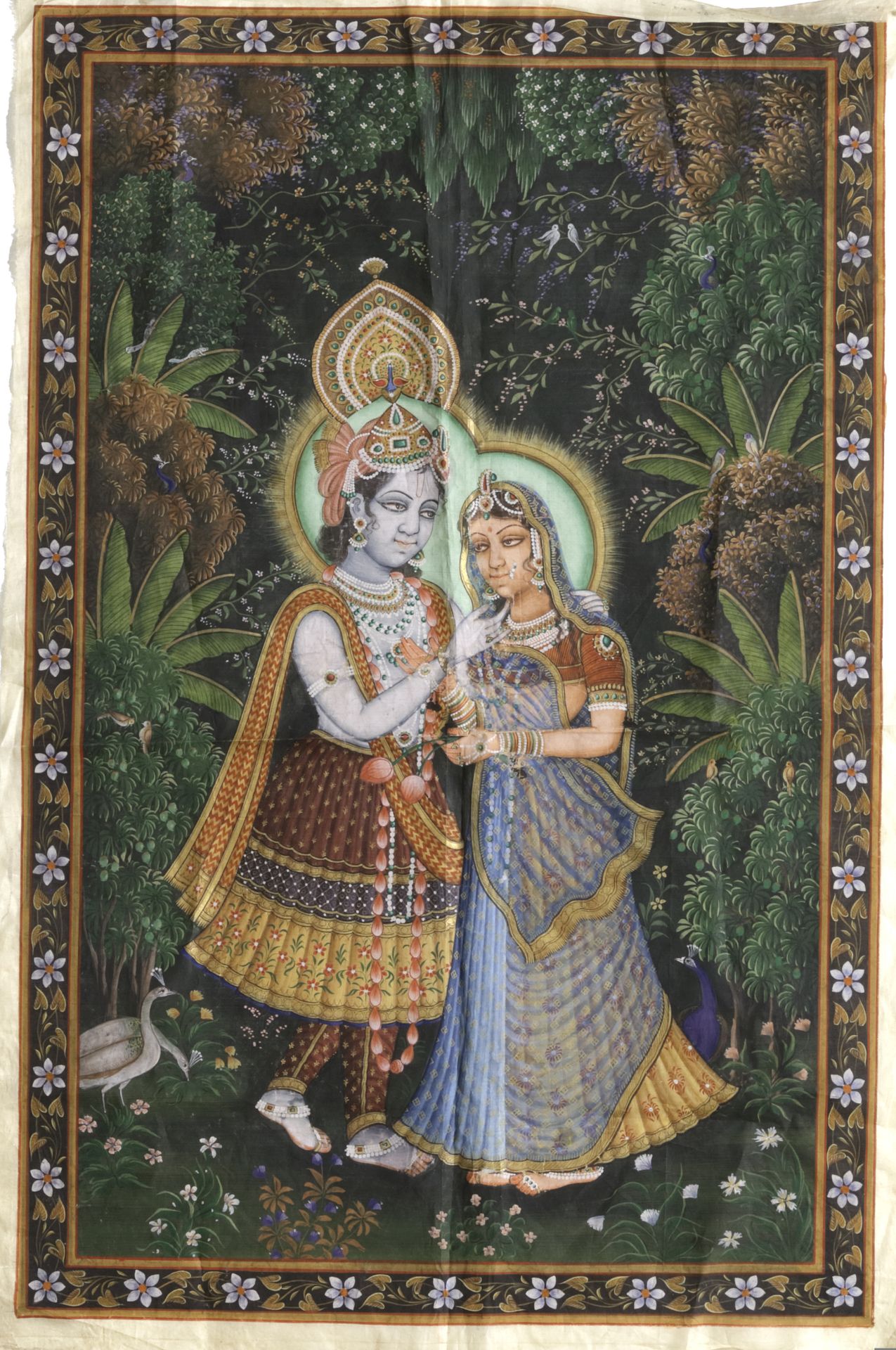RADHA AND KRISHNA IN A GARDEN, RAJASTHAN NORTH INDIA, EARLT 20TH CENTURY - Bild 2 aus 2