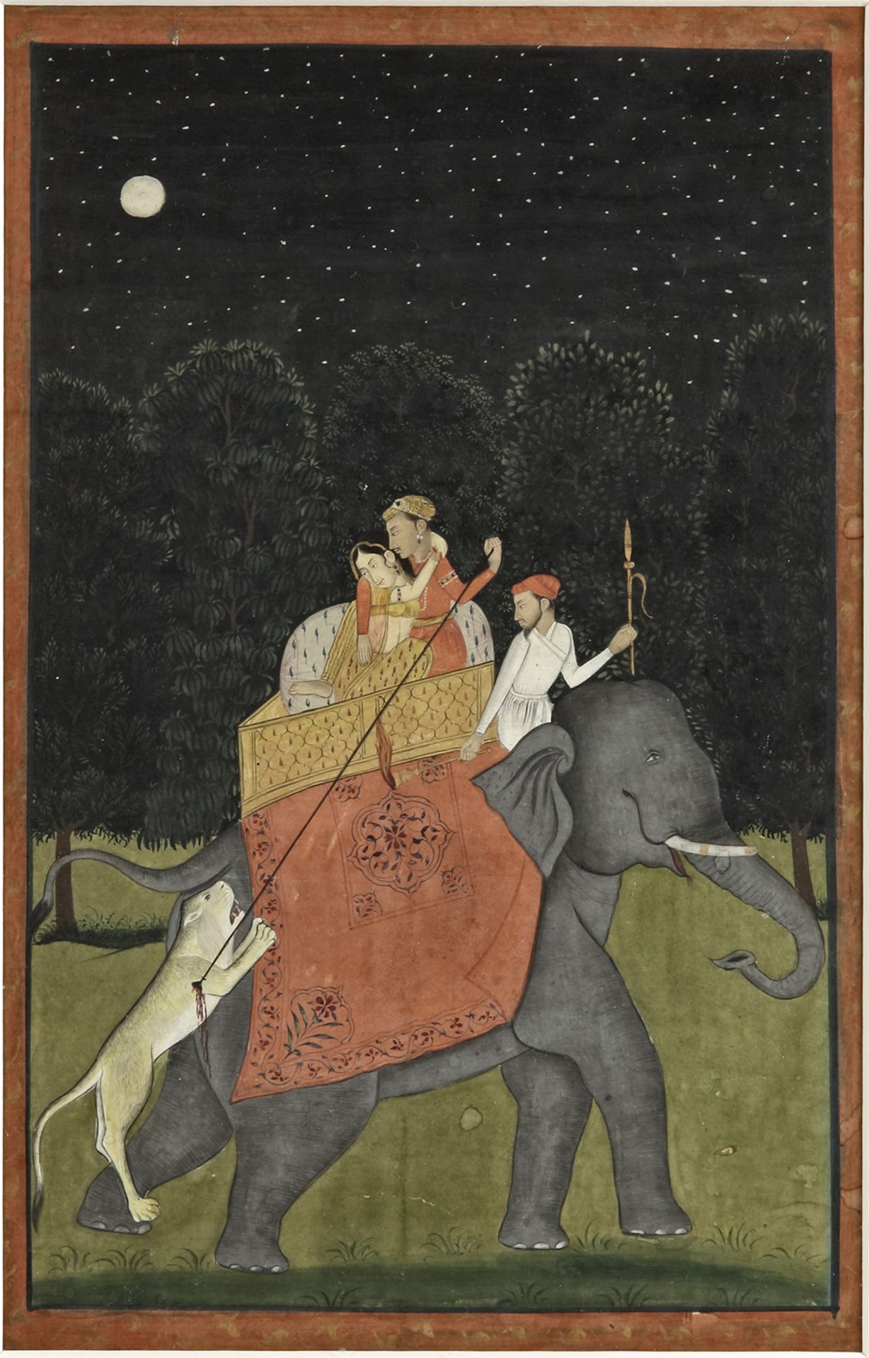 A PRINCE WITH HIS CONSORT HUNTING A LION, NORTH INDIA, 19TH CENTURY - Image 2 of 4