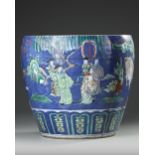 A CHINESE DOUCAI BLUE GROUND VASE, QING DYNASTY (1644-1911)