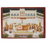 A LARGE FORMAT PAINTING OF MAHARAJA JAGAT SINGH PLAYING HOLI UDAIPUR, MEWAR, NORTH INDIA, CIRCA 19TH