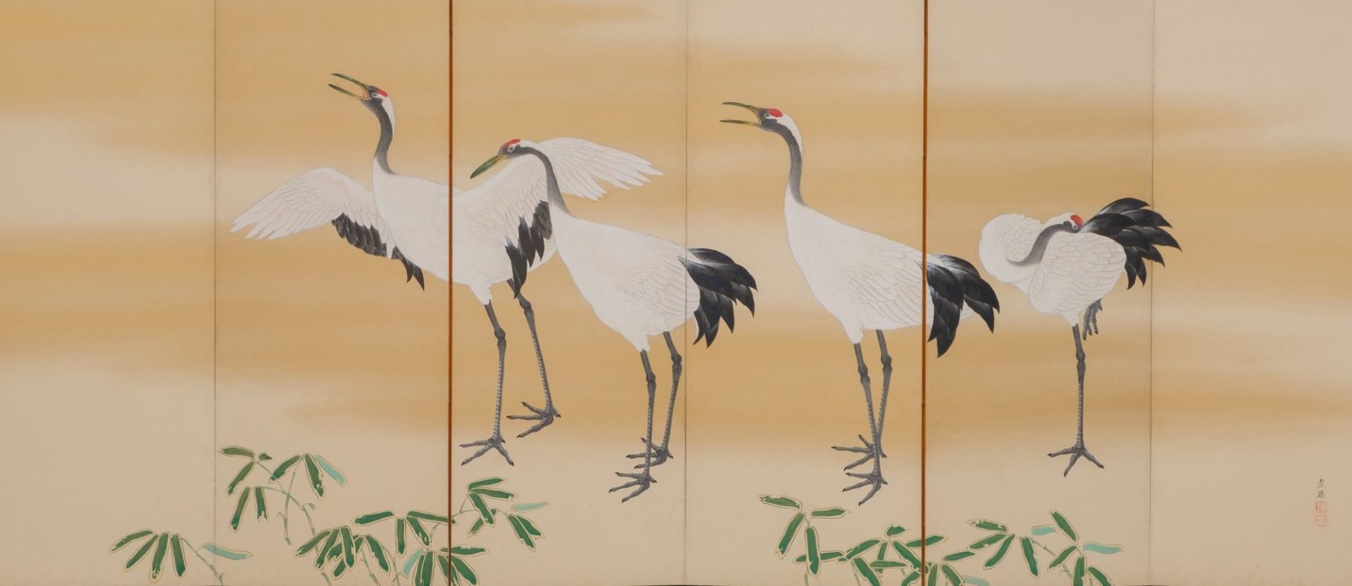 A JAPANESE MID-SIZE 6-PANEL RINPA STYLE BYÔBU (FOLDING SCREEN) WITH CRANES, FIRST HALF 20TH CENTURY - Bild 2 aus 13