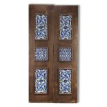 A WOODEN DOOR SET WITH 10 DAMASCUS STYLE POTTERY TILES, 20TH CENTURY