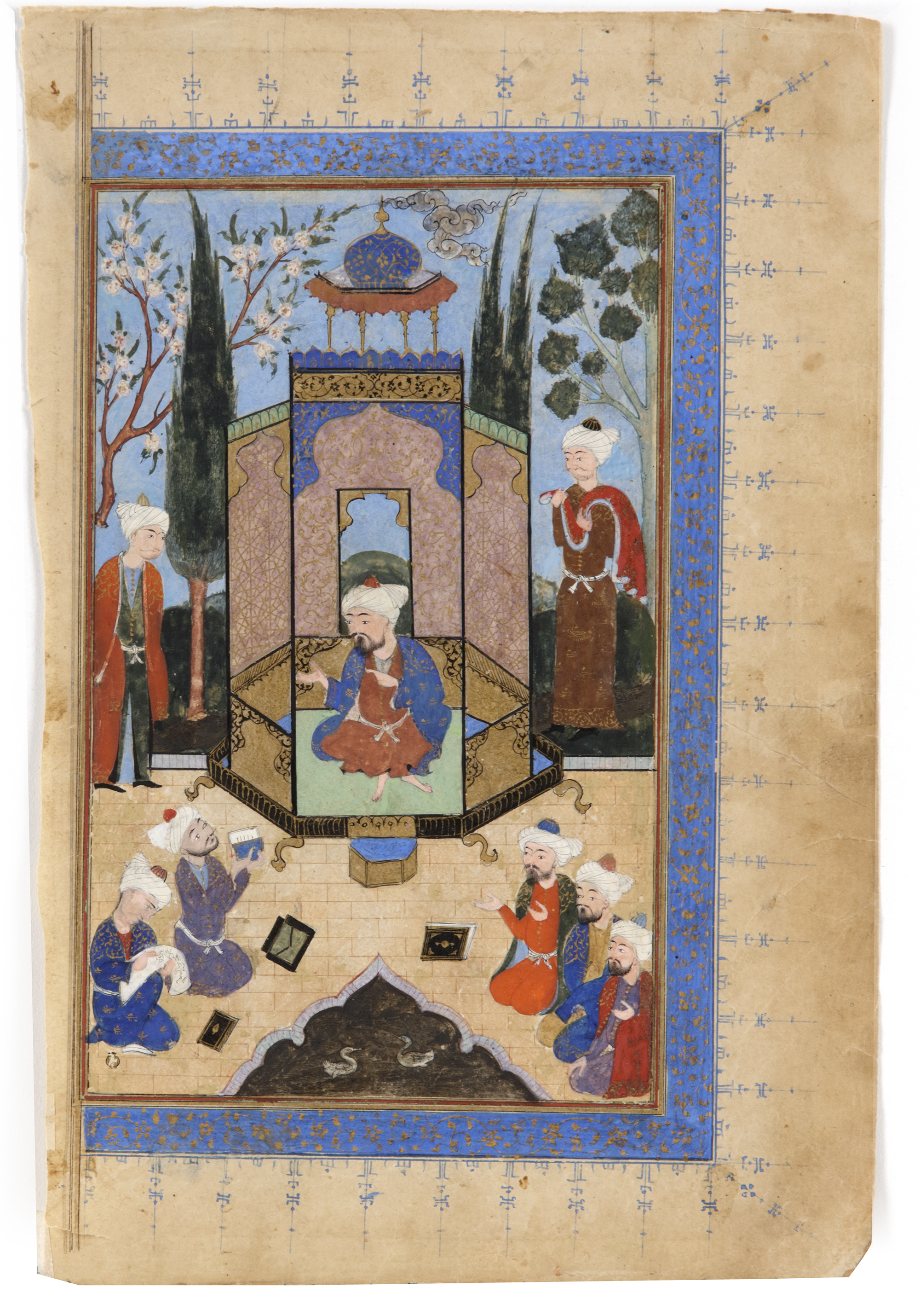 SA'ADI AND THE WISE MEN, PROBABLY FROM THE BUSTAN'E SA'ADI, SAFAVID, PERSIA, LATE 16TH CENTURY - Image 2 of 4
