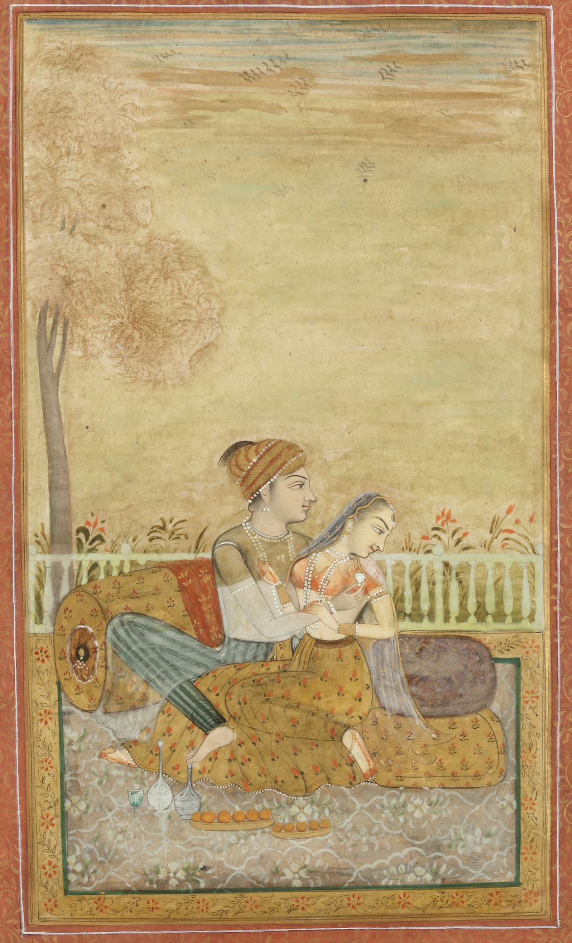 A COUPLE EMBRACING ON A TERRACE, NORTH INDIA, CIRCA 19TH CENTURY - Bild 4 aus 4