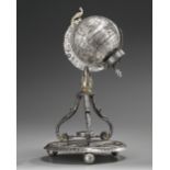 AN OTTOMAN SILVER, NIELLOED AND ENGRAVED GLOBE CLOCK BEARING THE TUGHRA OF SULTAN ABDULHAMID II TURK