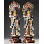 A PAIR OF CHINESE POLYCHROME PAINTED WOODEN CARVED FIGURES OF GUANYIN, EARLY 20TH CENTURY
