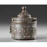 A FINE BRONZE INKWELL WITH A DOMED LID, KHORASAN, PERSIA, EARLY 13TH CENTURY