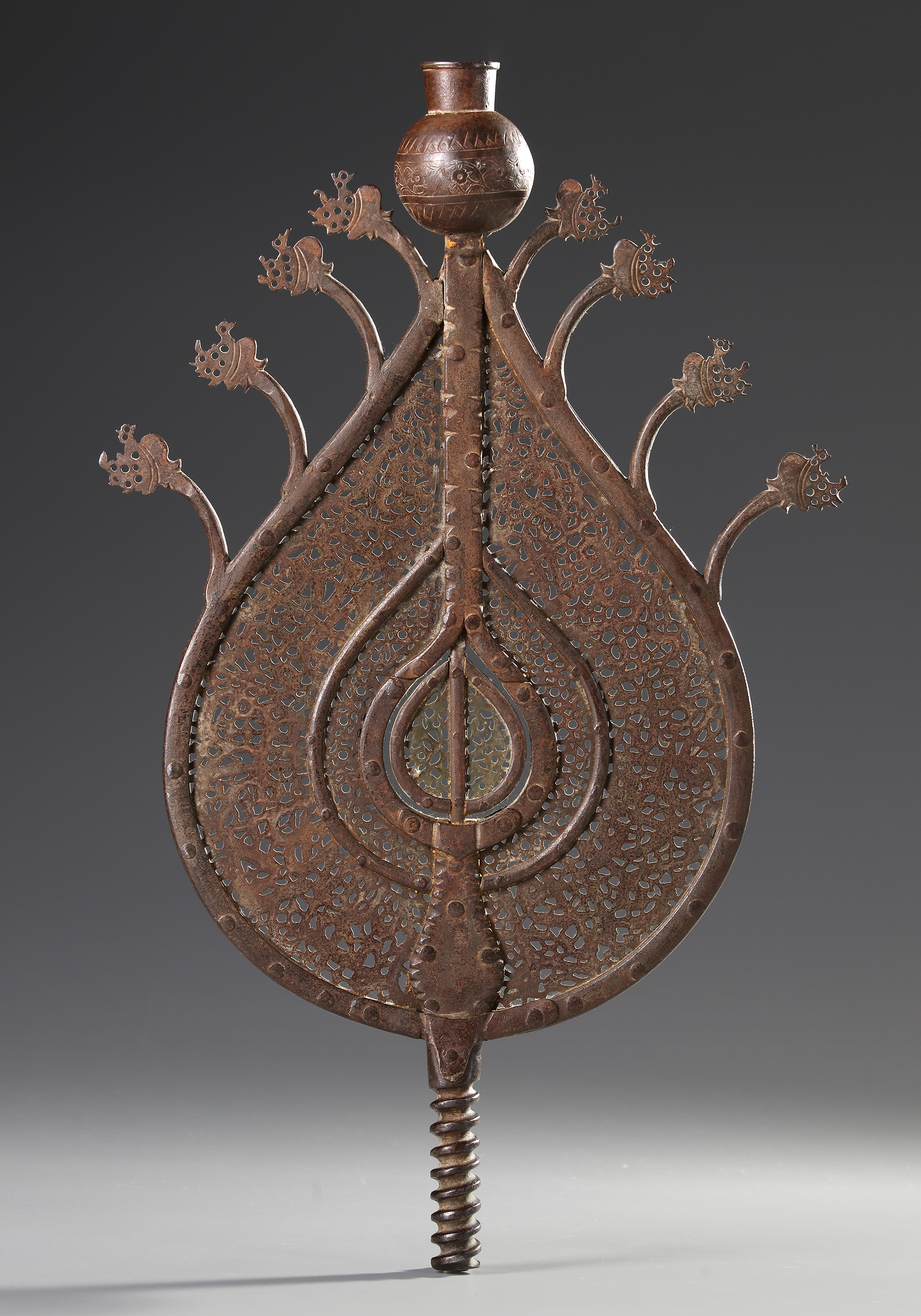 AN EARLY SAFAVID PIERCED BRONZE PROCESSIONAL STANDARD (ALAM), PERSIA, DATED 924 AH/1518 AD - Image 4 of 4