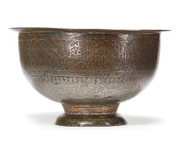 A MONUMENTAL EARLY TINNED COPPER BRASS BASIN, LATE 15TH-EARLY 16TH CENTURY