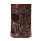 A CHINESE BAMBOO CARVED BRUSH POT, 19TH CENTURY