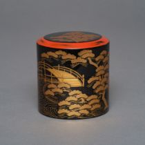 A JAPANESE TEA CADDY (NATSUME) WITH PINE TREE DESIGN, MID 20TH CENTURY (MID SHOWA PERIOD)