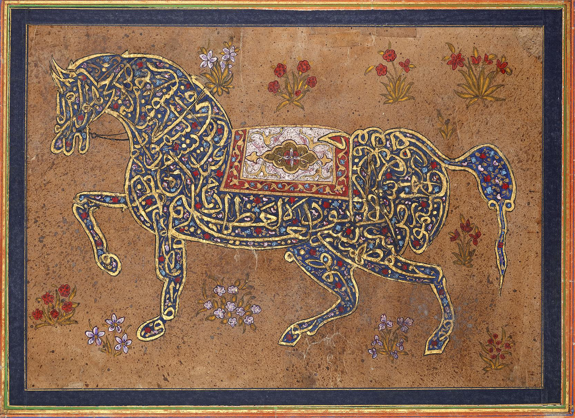 THE THRONE VERSE (AYAT AL-KURSI) IN THE FORM OF A CALLIGRAPHIC HORSE, INDIA, DECCAN, BIJAPUR, 19TH C