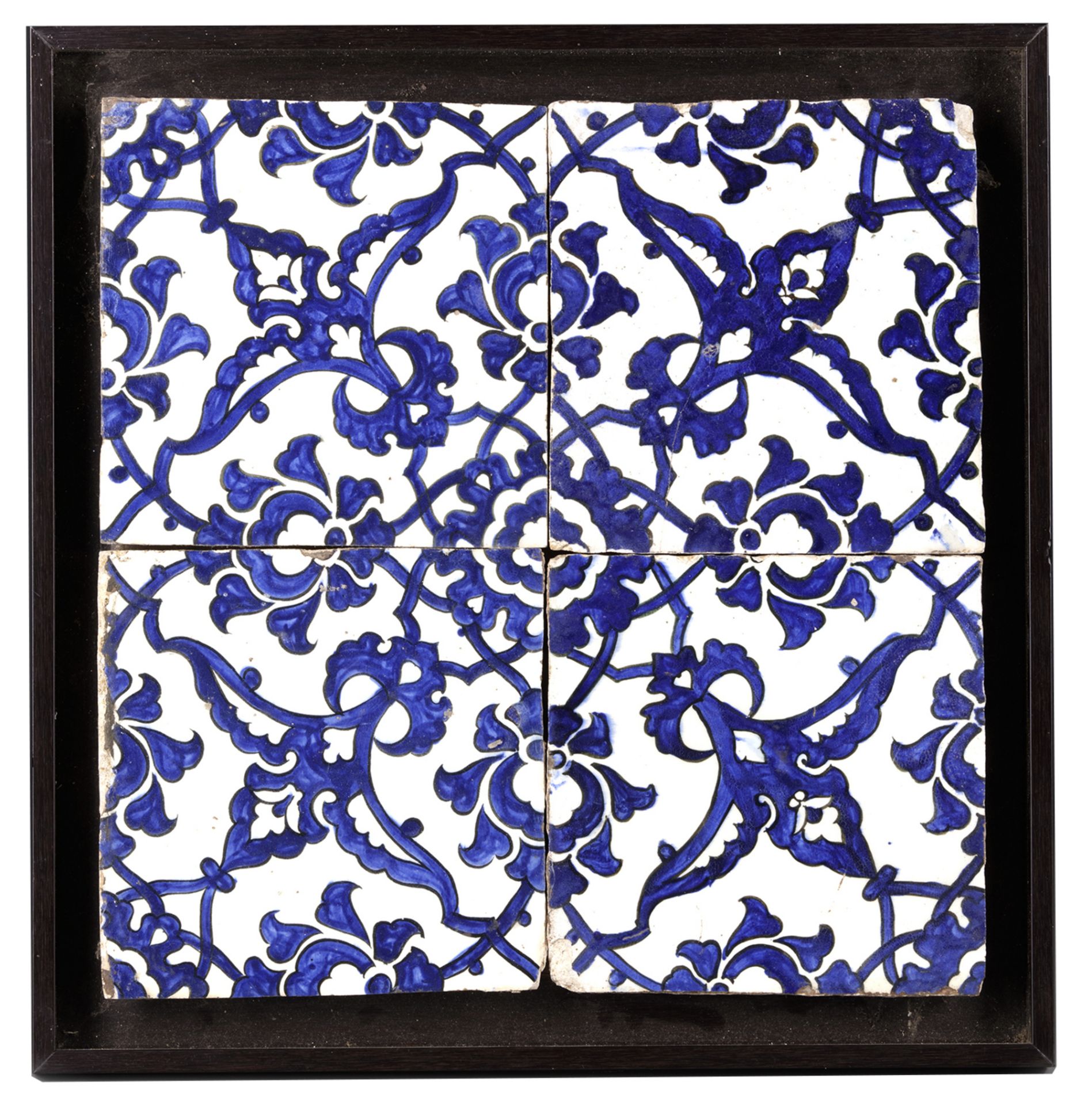 A PANEL OF FOUR DOME OF THE ROCK' POTTERY TILES, SYRIA, 16TH CENTURY