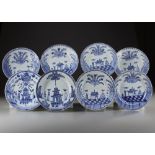 EIGHT CHINESE BLUE AND WHITE 'CUCKOO IN THE HOUSE' DISHES, 18TH CENTURY