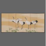 A JAPANESE MID-SIZE 6-PANEL RINPA STYLE BYÔBU (FOLDING SCREEN) WITH CRANES, FIRST HALF 20TH CENTURY