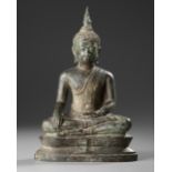 A SEATED BRONZE BUDDHA U THONG STYLE, THAILAND, 19TH CENTURY