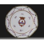 A CHINESE FAMILLE ROSE ARMORIAL DISH FOR THE EUROPEAN MARKET, 18TH CENTURY