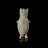 A WEST AFRICAN AKAN/ASHANTI BRONZE WEIGHT IN THE SHAPE OF AN OWL, 18TH CENTURY AD OR POSSIBLY EARLIE