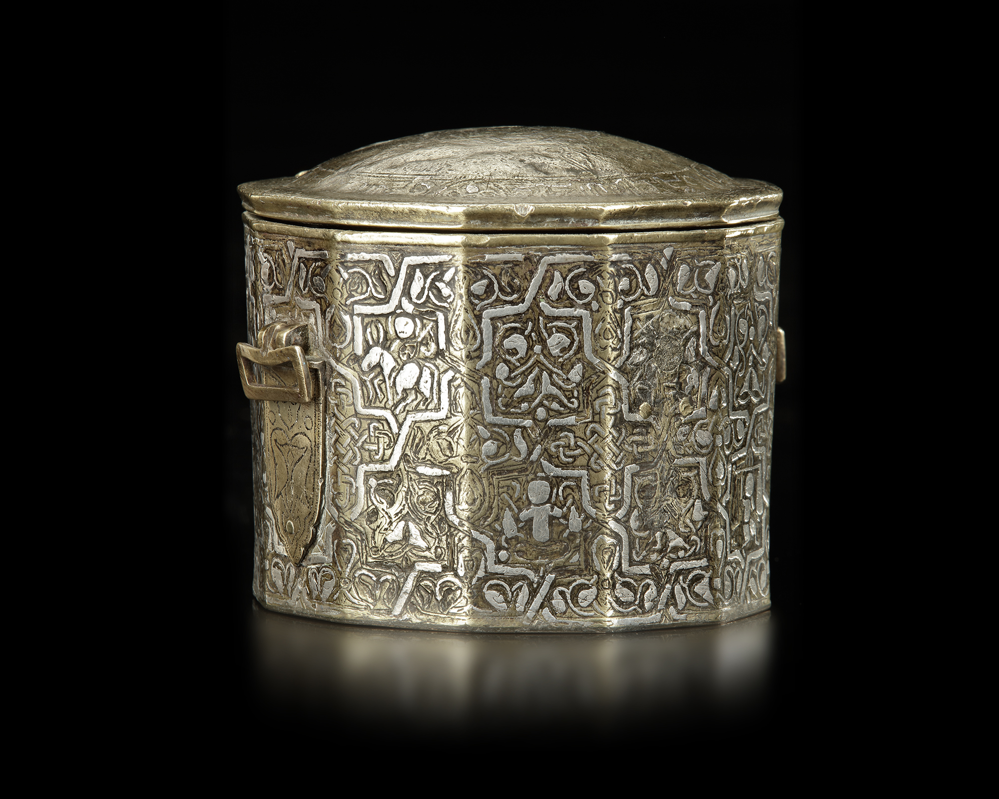 AN IMPORTANT KHURASAN SILVER INLAID BRONZE BOX, PERSIA, 12TH-13TH CENTURY