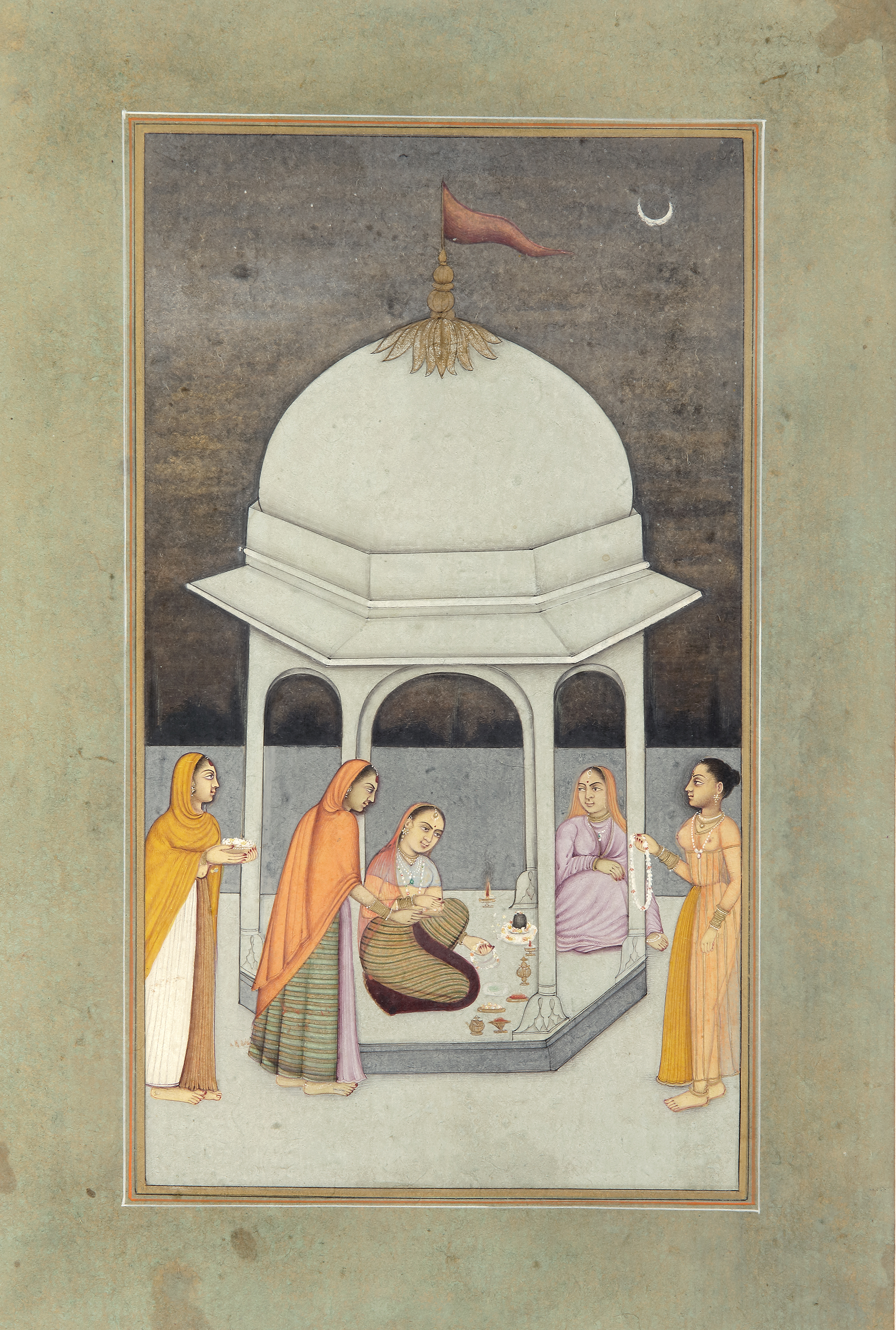 LADIES VISITING A SHRINE AT NIGHT UNDER A CANOPY, BIKANER, RAJASTHAN, NORTH INDIA, CIRCA 1780 - Image 4 of 4